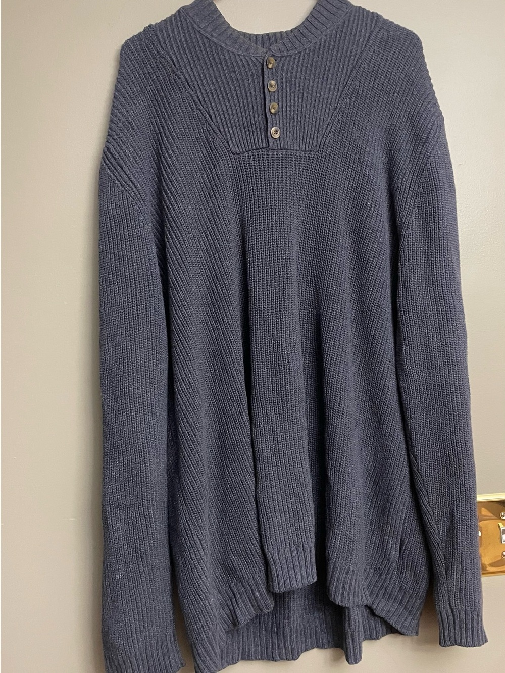 Vintage Eddie Bauer Navy Ribbed Henley Crewneck Sweater
